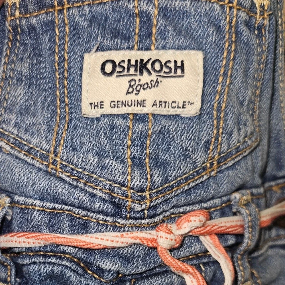 OshKosh B'gosh Baby Girls Blue‎ Denim Overall Jumper Dress 9M Frayed Hem B